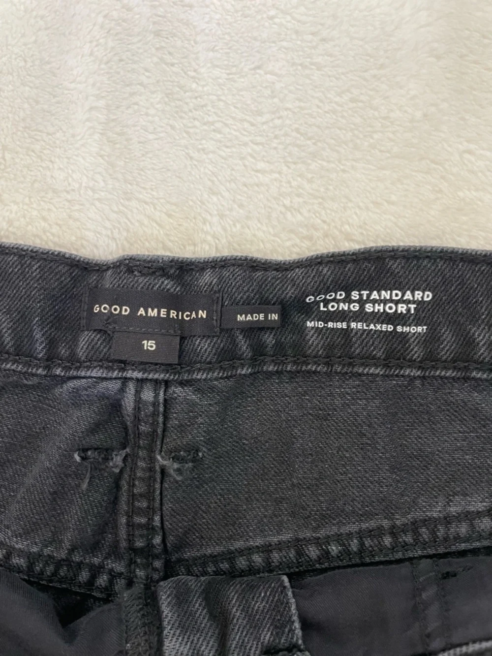 Good American Good Standard Long Washed Black High-Rise Denim Shorts
